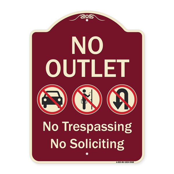 Signmission Designer Series-No Outlet No Trespassing Or Soliciting With No Car And No U-tu, 24" H, BU-1824-9968 A-DES-BU-1824-9968 - main
